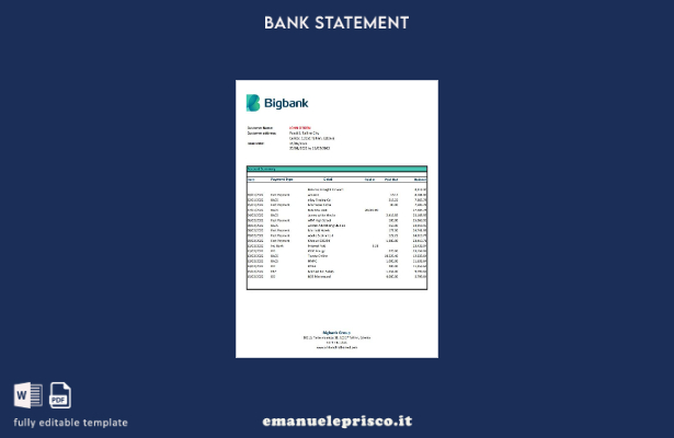 modello Excel di estratto conto bancario Estonia Bigbank in stile verificato
